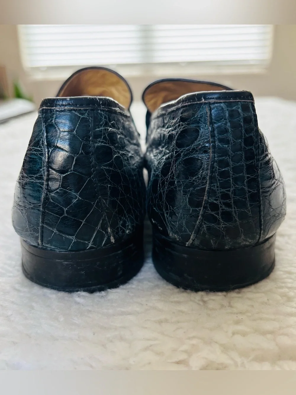 Vintage Genuine Croc Skin Navy Blue Leather Customized Slip On Shoes 10.5